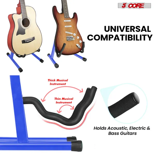 5 Core Guitar Stand 2 Pack A Frame W Soft Foam Arm Non Slip Rubber For Acoustic Electric Bass