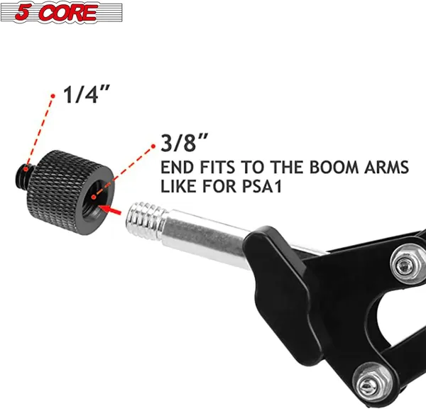 5 Core Mic Stand Adapter 12 Pieces 5/8 Female To 3/8 Male Screw Thread Conversion Connector For Microphone Stands Boom Arms Camera Tripod - MS ADP M BLK 5838 12PCS
