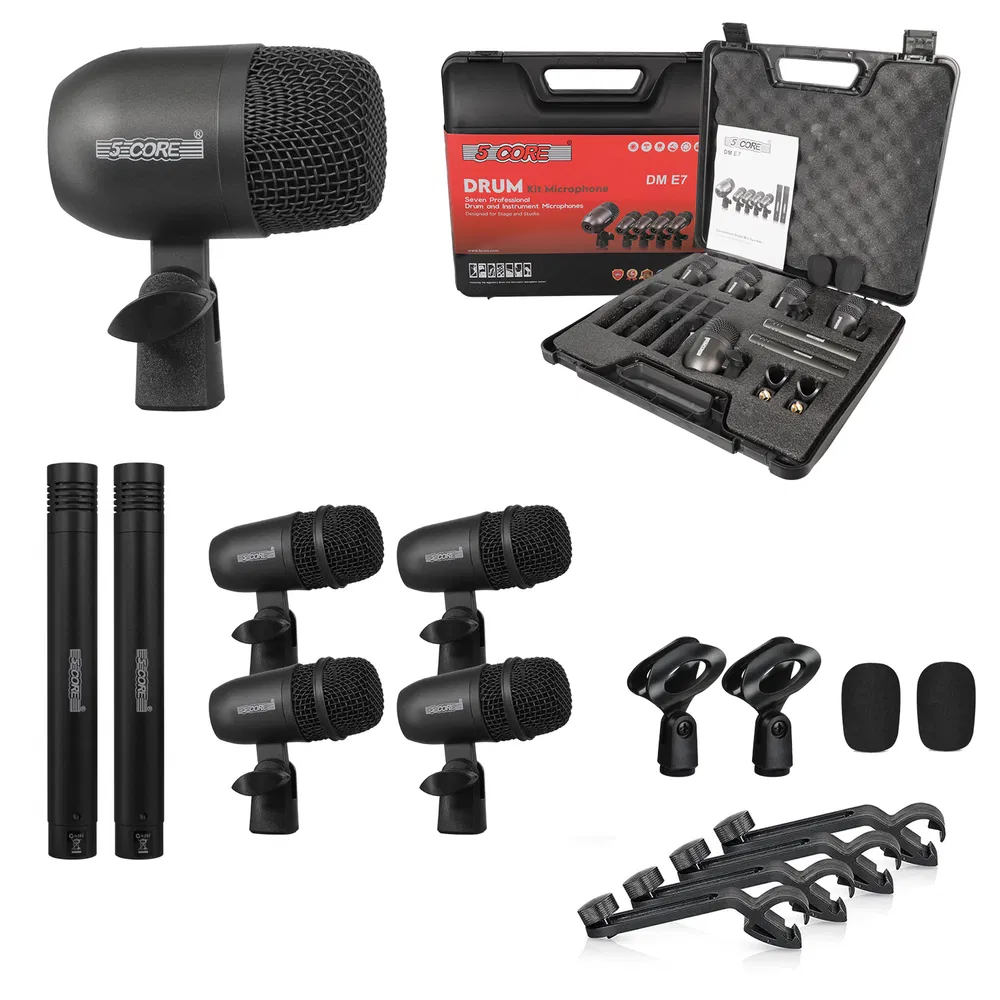 5 Core Drum Microphone Kit 7Pc All Metal Drummer Mics Tom/Snare & Cymbals Wired Instrument Drums Set image 6