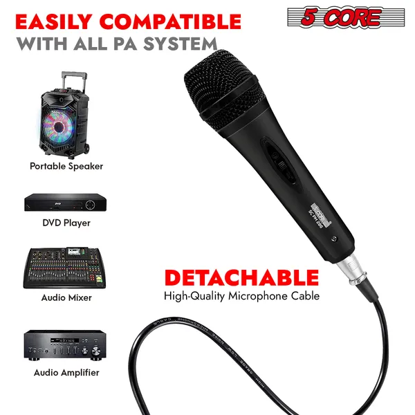 5 CORE Microphone Dynamic Vocal Handheld Mic Cardioid Unidirectional Microfono W On Off Switch + XLR Audio Cable For Singing Karaoke Public Speaking & Parties - PM-286