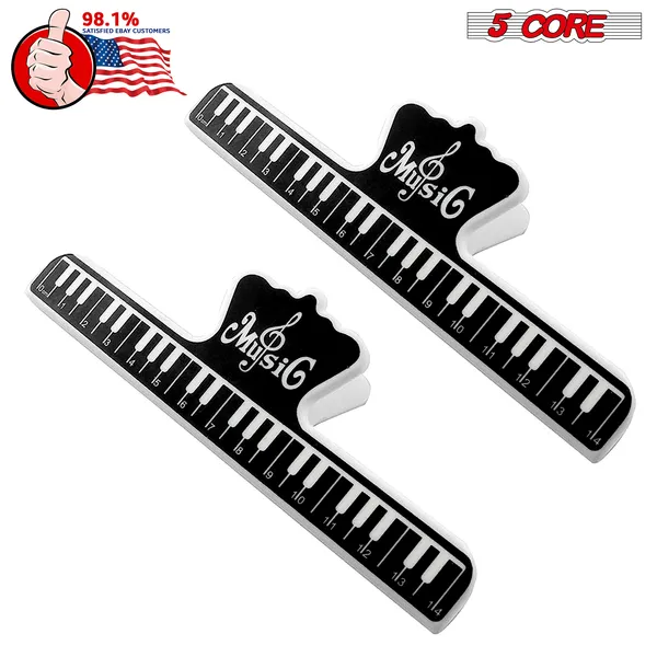 5 Core Music Sheet Holder Clip Pair Durable Black Plastic Page Holder For Piano, Keyboard, Violin, Book, Stand – Anti-Slip Music Score Clamp For Practice & Performance – MUS CLIP 2PCs