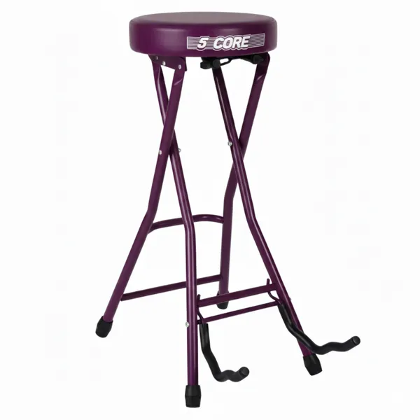 5Core Guitar Stool 3.15" Padded Chair Foldable Heavy Duty Music Seat Built In Foot Rest Guitar Stand