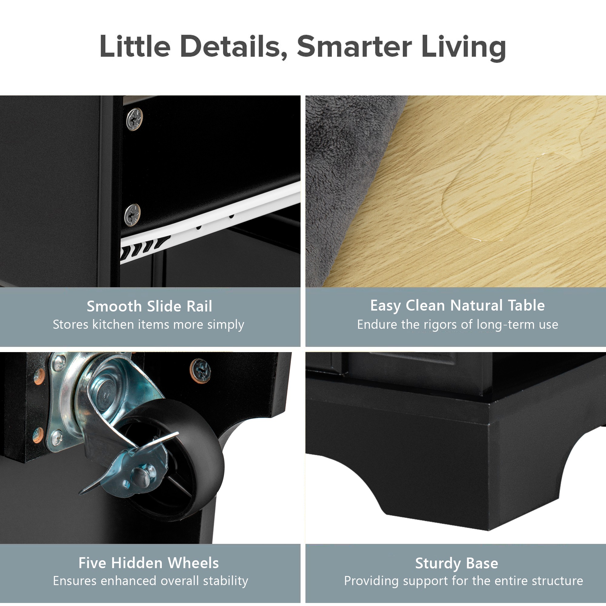 Kitchen Island With Drawers And Waste Bin Rolling Prep Station_voghion.com