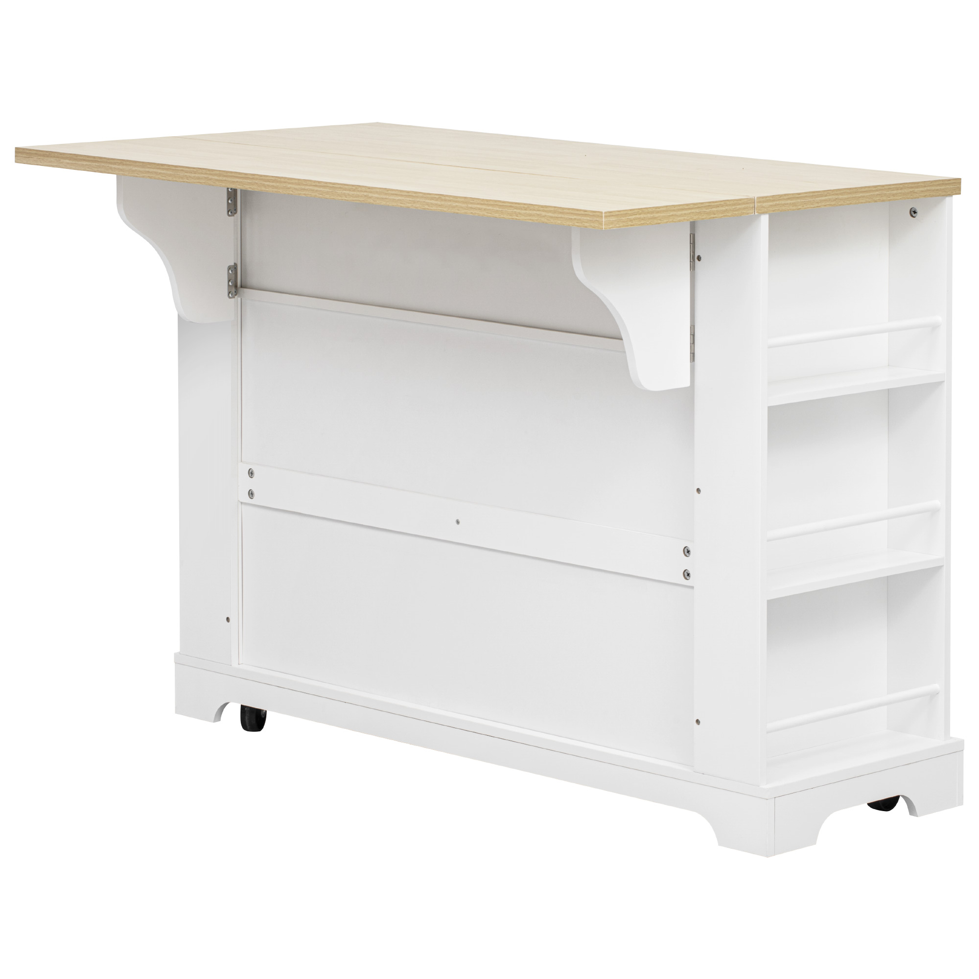Kitchen Island With 6 Drawers And Drop Leaf And Power Outlet White_voghion.com