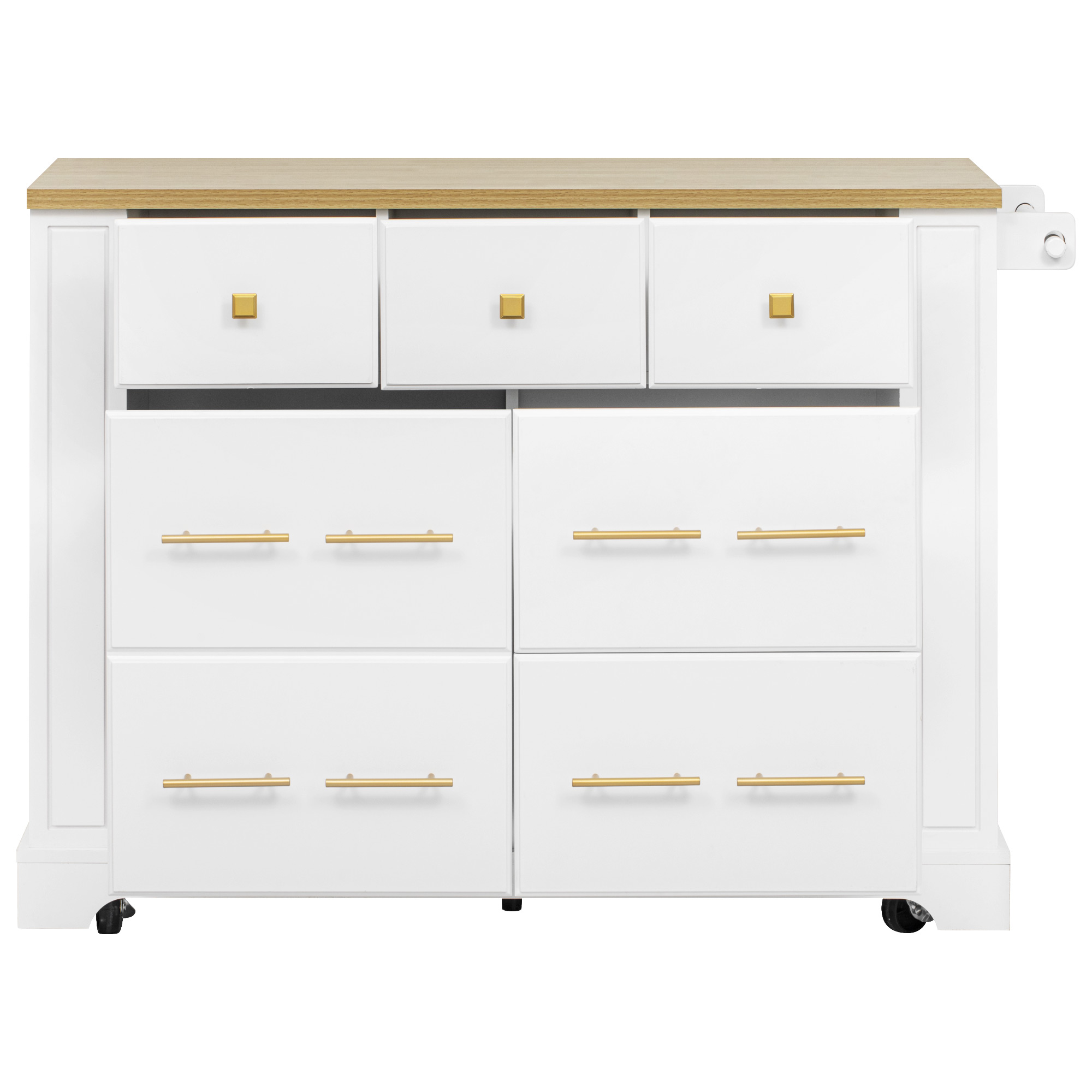 Kitchen Island With 6 Drawers And Drop Leaf And Power Outlet White_voghion.com