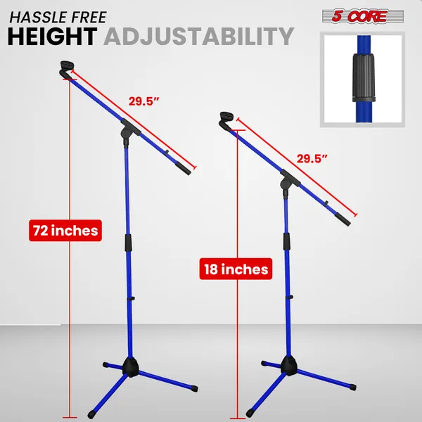5 Core Tripod Mic Stand Floor Adjustable 18 To 72 Inches Sturdy Boom Arm Holder Microphone Stands Pedestal Para Microfono For Singing MS 080 SKY D-BLU