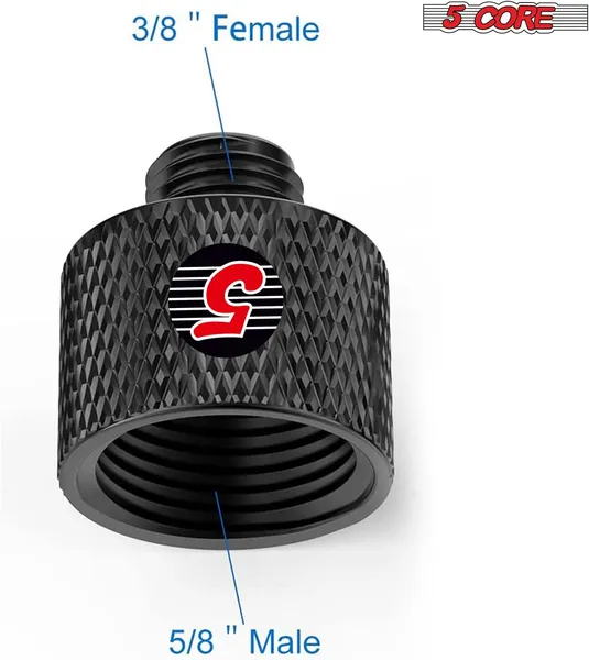 5 Core Mic Stand Adapter 12 Pieces 5/8 Female To 3/8 Male Screw Thread Conversion Connector For Microphone Stands Boom Arms Camera Tripod - MS ADP M BLK 5838 12PCS