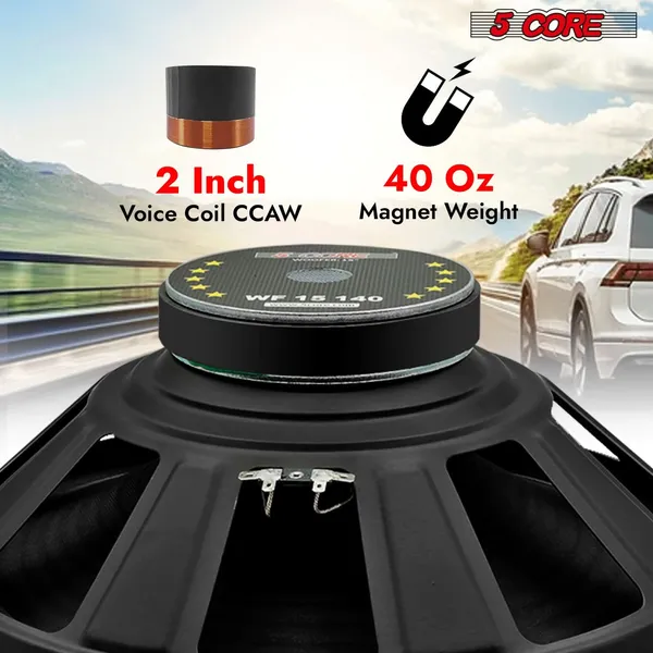 5 Core 15 Inch Subwoofer 450 Watt Car Audio Sub Woofer 4 Ohm Pair W Deep Bass Replacement Component Loud Speaker For Auto Truck Vehicle -WF 15 140 4OHM 2PCS