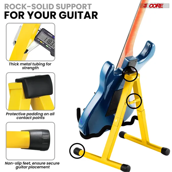 5 Core Guitar Stand 2PC A Frame W Soft Foam Arm Non Slip Rubber For Acoustic Electric Bass