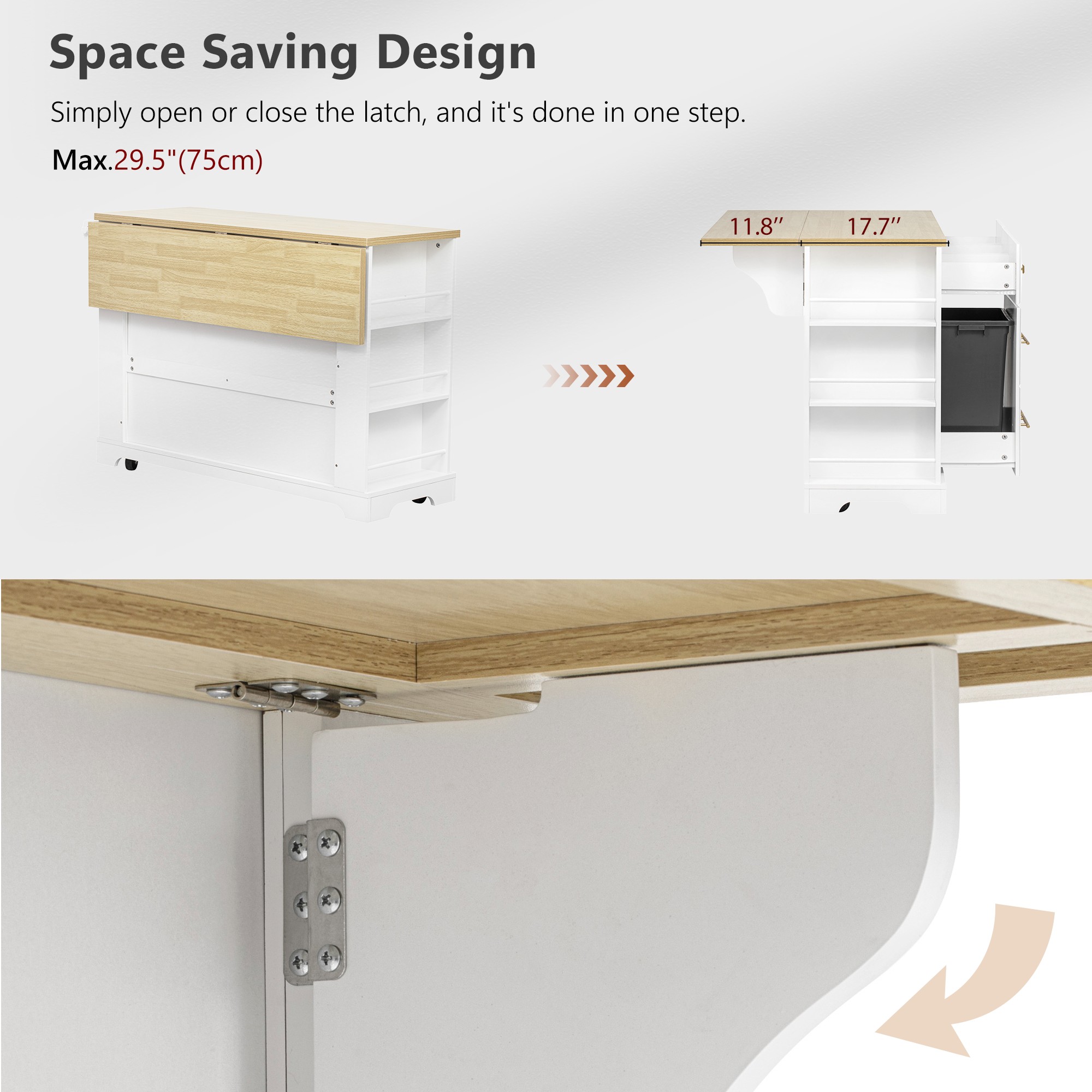 Kitchen Island With 6 Drawers And Drop Leaf And Power Outlet White_voghion.com