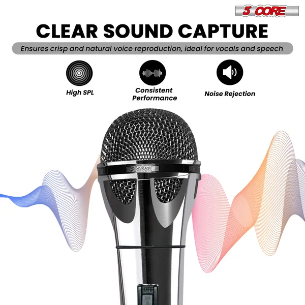 5 CORE Microphone Dynamic Vocal Handheld Mic Cardioid Unidirectional Microfono W On Off Switch + XLR Audio Cable For Singing Karaoke Public Speaking & Parties - PM 817 CH