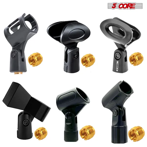 5 Core Microphone Clip Holder 6 Pieces Multi Pack With Screw Adapters 5/8 To 3/8 Inch