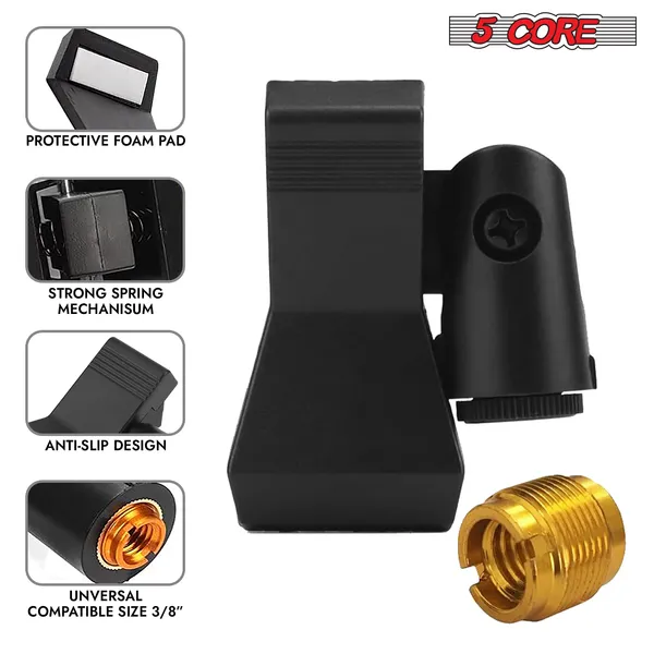 5 Core Microphone Mic Clip Holder For Mic Stand 5Pcs Universal Adjustable With 5/8" Male To 3/8" Female Screw Adapter Suitable For Handheld Microphones MC 04 5PCS