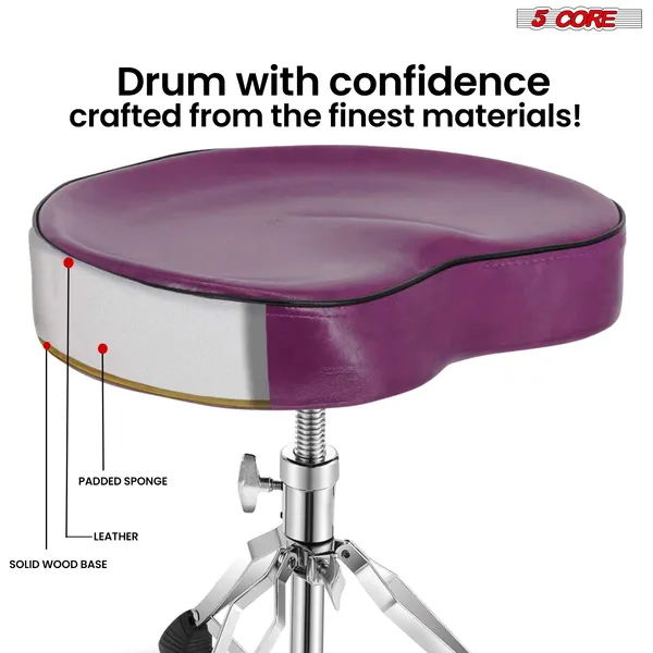 5Core Drum Throne Padded Guitar Stool Saddle Drummer Seat For Adults & Kids- DS CH PURPLE SDL HD
