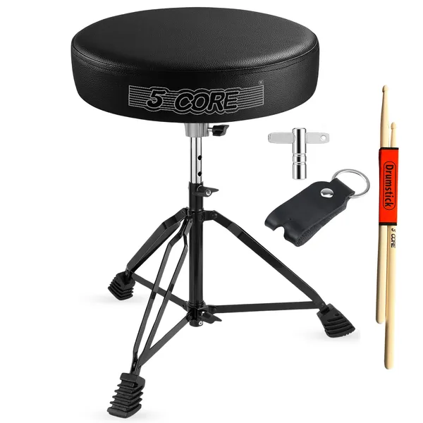 5 Core Drum Throne 3 Inch Thick Padded Comfortable Guitar Stool Double Braced Drummer Chair Height Adjustable Musician Seat For Adults And Kids Black - DS BLKCH BLK