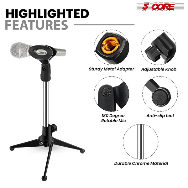 5Core Desktop Mic Stand Tripod Universal Desk Microphone Holder Table Top Stands