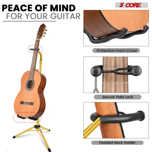 5 Core Guitar Stand Floor Adjustable Heavy Duty W Neck Holder For Acoustic Electric Classic Bass - GSH HD YLW