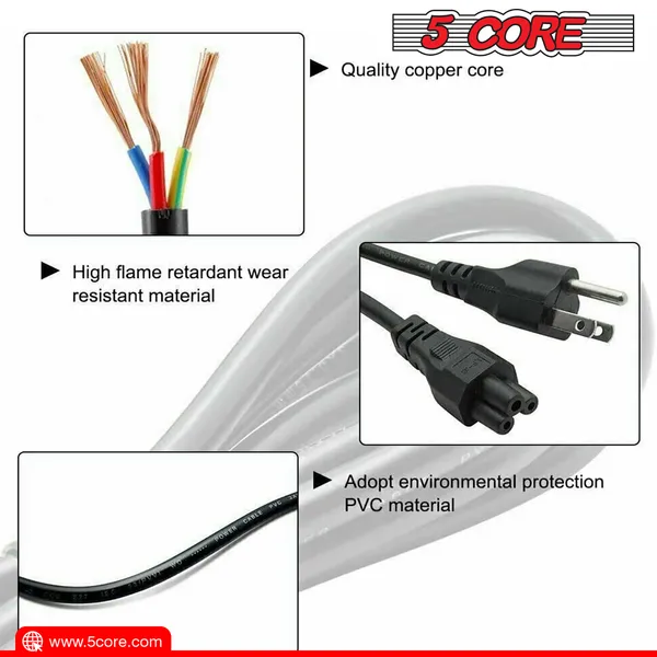 5Core AC Power Cord 10Ft 3 Prong US Male To Female Extension Adapter 16AWG/2C 125V 13A