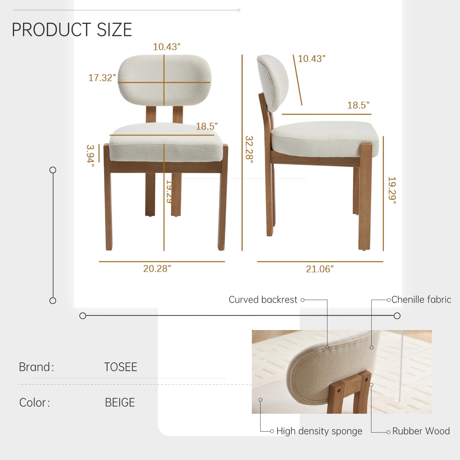 Wooden Dining Chairs Set Of 2, Modern Fabric Upholstered Dining Room Chair Kitchen Chairs, Farmhouse… image 5