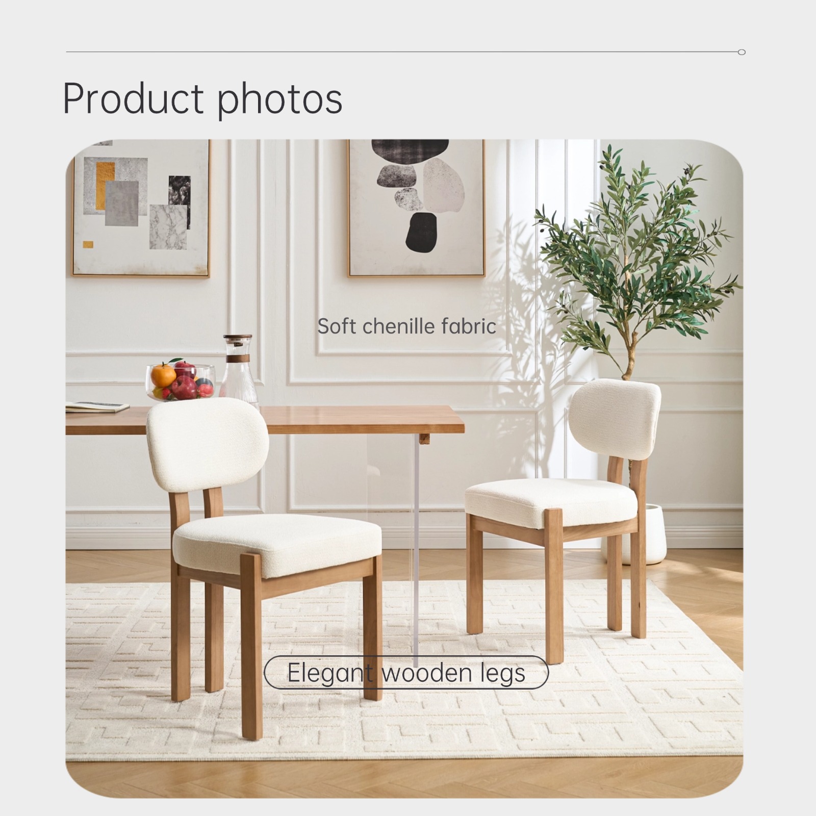Wooden Dining Chairs Set Of 2, Modern Fabric Upholstered Dining Room Chair Kitchen Chairs, Farmhouse… image 3