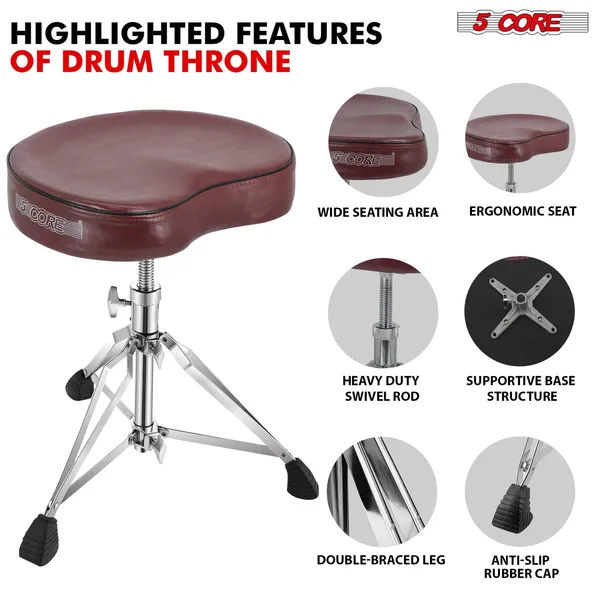 5 Core Drum Throne Padded Guitar Stool Saddle Drummer Seat For Adults & Kids - DS CH CHERRY SDL HD