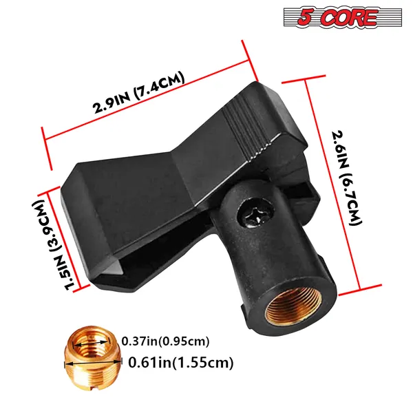 5 Core Microphone Mic Clip Holder For Mic Stand 5Pcs Universal Adjustable With 5/8" Male To 3/8" Female Screw Adapter Suitable For Handheld Microphones MC 04 5PCS