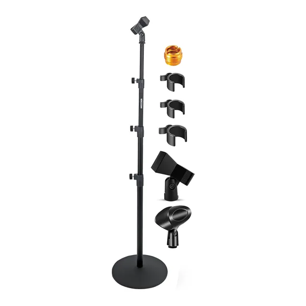 5 Core Microphone Stand 3 Level Height Adjustable 24-67" W Heavy Duty Round Base Floor Mic Stands