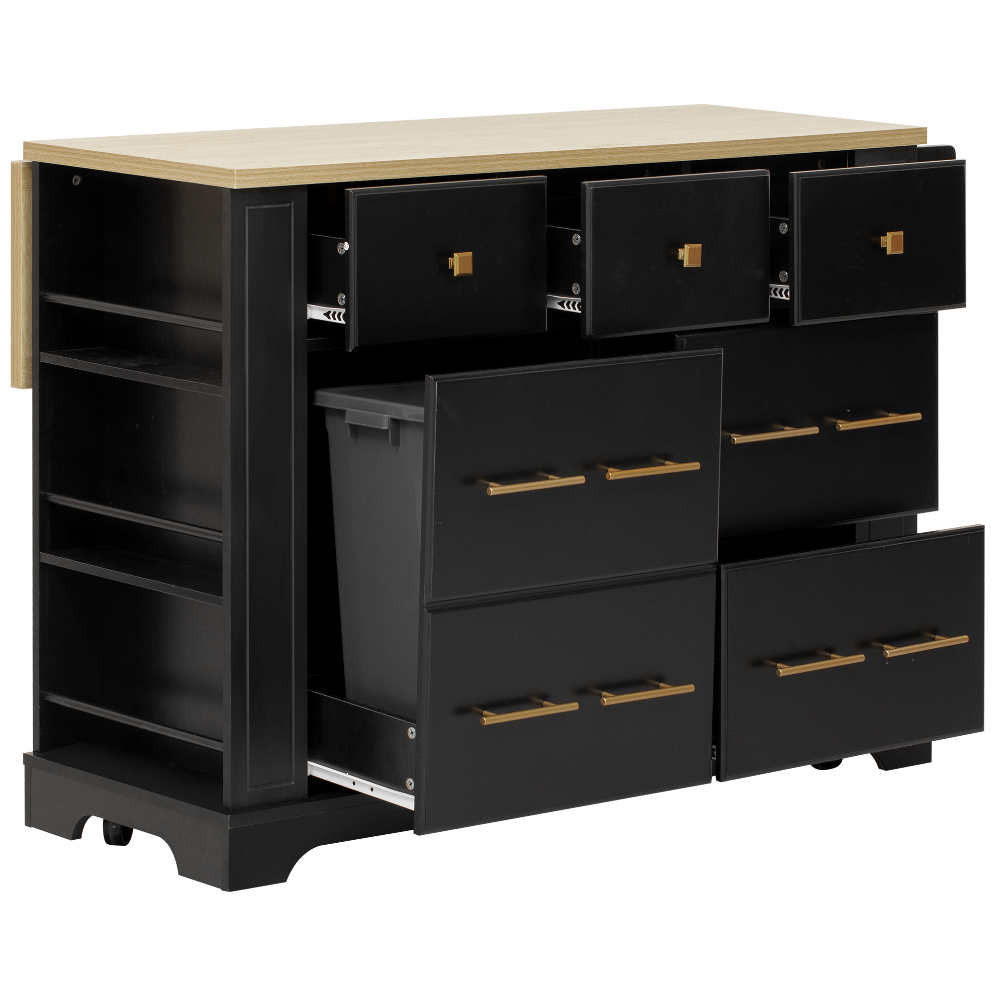 Kitchen Island With Drawers And Waste Bin Rolling Prep Station_voghion.com