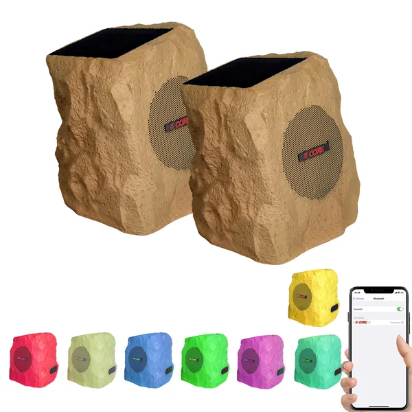 5 Core Rock Speaker Outdoor Waterproof Bluetooth Garden Speakers Solar & USB Charging RGB Colors For Patio Pool & Home