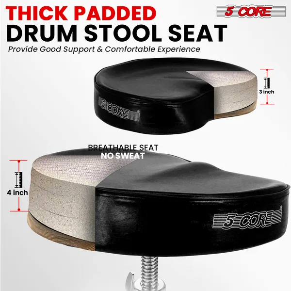5 CORE Drum Throne Padded Guitar Stool Adjustable Heavy Duty Saddle Music Chair Seat Universal For Adults & Kids With Anti Slip Rubber Feet - DS CH BLK SDL HD