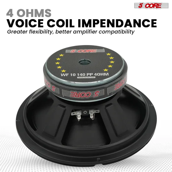 5 Core 10 Inch Woofer Pair 300W Car Audio Subwoofer 4 Ohm Impedance Replacement Deep Bass Sub W 40 Oz Y30 Magnet Poly Cone Rubber Surround For Vehicle Sound System - WF 10 140 PP 4OHM 2PCS