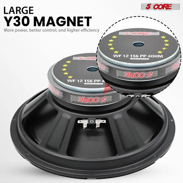 5 Core 12 Inch Woofer 400W Car Audio Subwoofer 4 Ohm Impedance Replacement Deep Bass Sub W 50 Oz Y30 Magnet Poly Cone Rubber Surround For Vehicle Sound System - WF 12 156 PP 4OHM