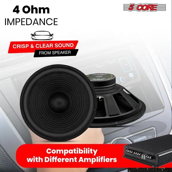 5 Core 15 Inch Subwoofer 450 Watt Car Audio Sub Woofer 4 Ohm Pair W Deep Bass Replacement Component Loud Speaker For Auto Truck Vehicle -WF 15 140 4OHM 2PCS
