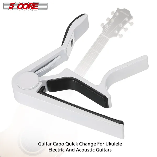 5CORE Capo Acoustic Electric Guitar 6 String Quick And Easy Adjustment Classic Clip - Banjo Mandolin Or Ukulele Capotraste Para Guitarra - CAPO WH 1Pc
