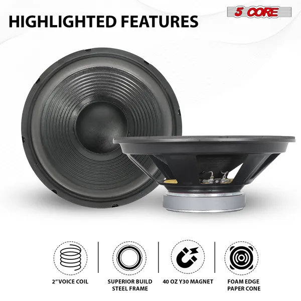 5 Core 12 Inch Car Woofer Audio 300W 4Ohm Deep Bass Replacement Sub Woofer Component Loud Speaker