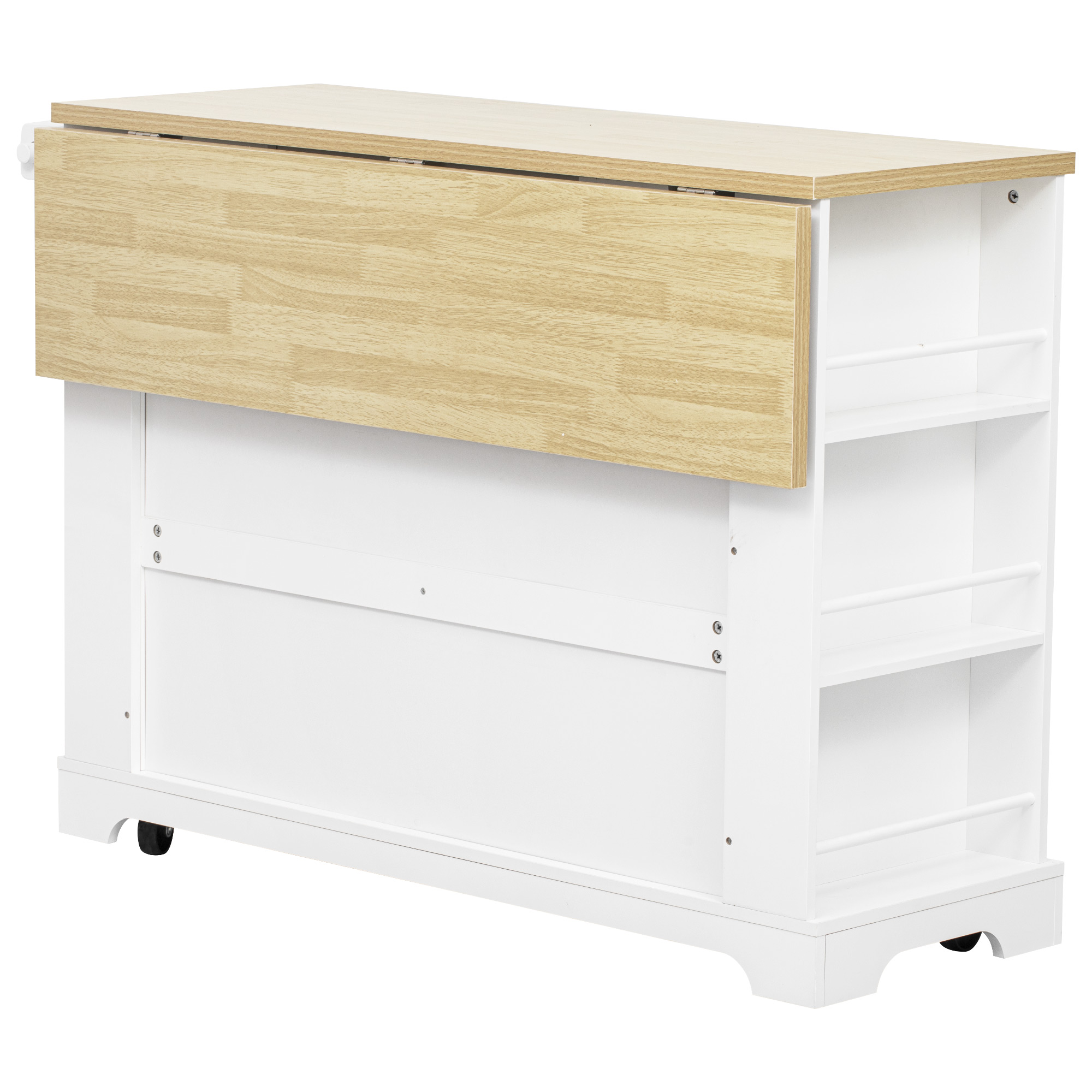 Kitchen Island With 6 Drawers And Drop Leaf And Power Outlet White_voghion.com