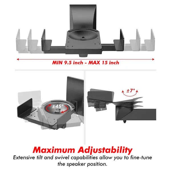 5 CORE Speaker Wall Mount Adjustable Shelf Holder Swivel 180 Degree Bookshelf Brackets - 15 Inch Space For Speakers Pair Holds Upto 55lbs - WST 04-15 Pair