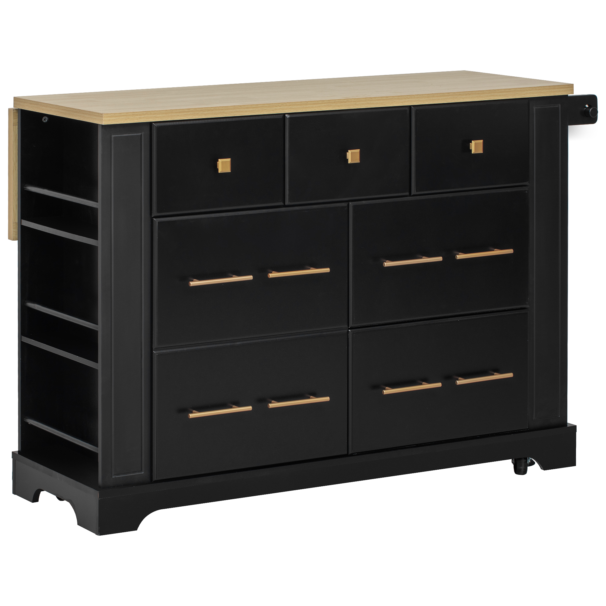 Kitchen Island With Drawers And Waste Bin Rolling Prep Station_voghion.com