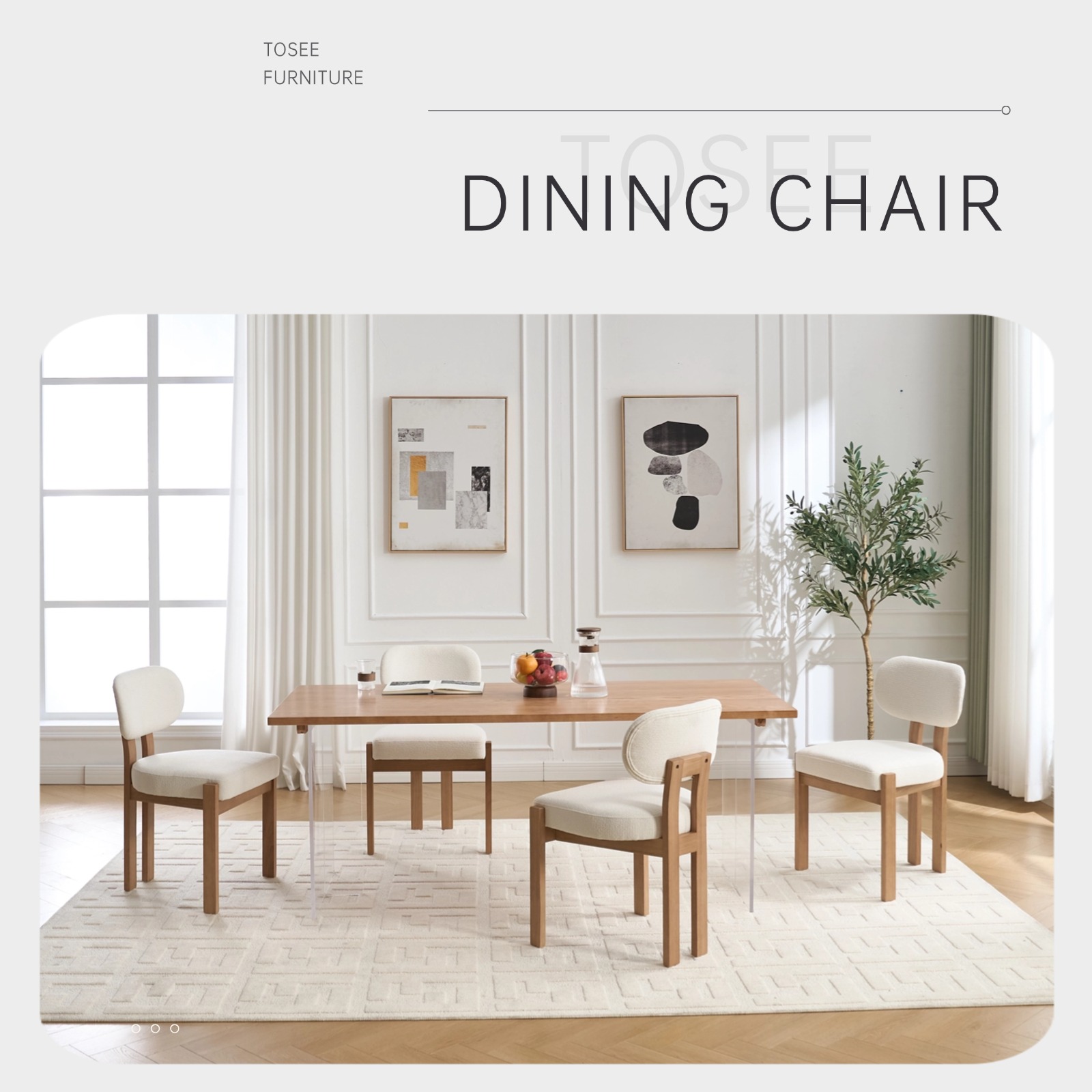 Wooden Dining Chairs Set Of 2, Modern Fabric Upholstered Dining Room Chair Kitchen Chairs, Farmhouse… image 2