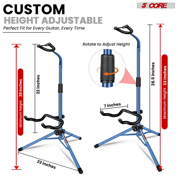 5 Core Guitar Stand Floor Adjustable Heavy Duty W Neck Holder For Acoustic Electric Classic Bass - GSH HD D-BLU