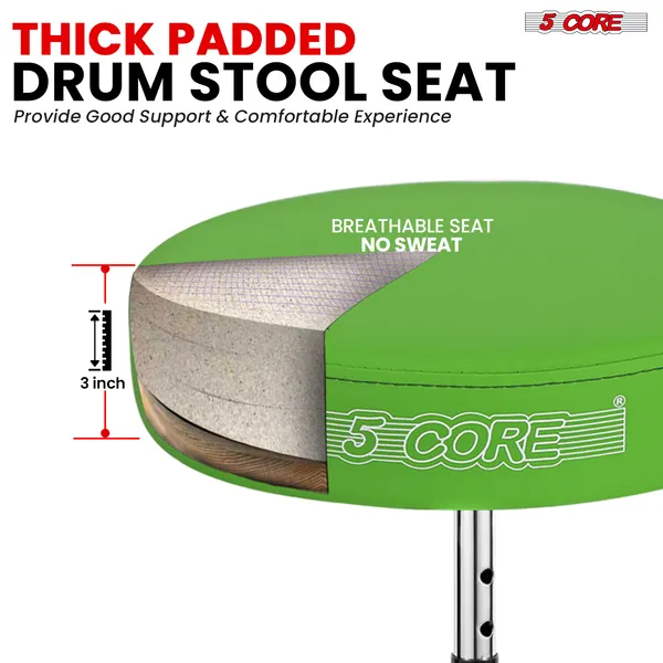 5 CORE Drum Throne Padded Guitar Stool Height Adjustable Music Chair Seat Universal For Adults & Kids With Anti Slip Rubber Feet - DS CH GR