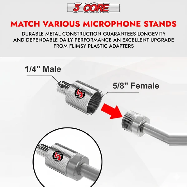 5 Core Mic Stand Adapter 12 Pieces 5/8 Female To 1/4 Inch Male Screw Thread Conversion Connector For Microphone Stands Boom Arms Camera Tripod - 5/8 Female To 1/4 Inch Male - MS ADP M SLV 58-14 12PCS
