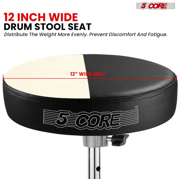 5 Core Drum Throne 3 Inch Thick Padded Comfortable Guitar Stool Double Braced Drummer Chair Height Adjustable Musician Seat For Adults And Kids Black - DS BLKCH BLK