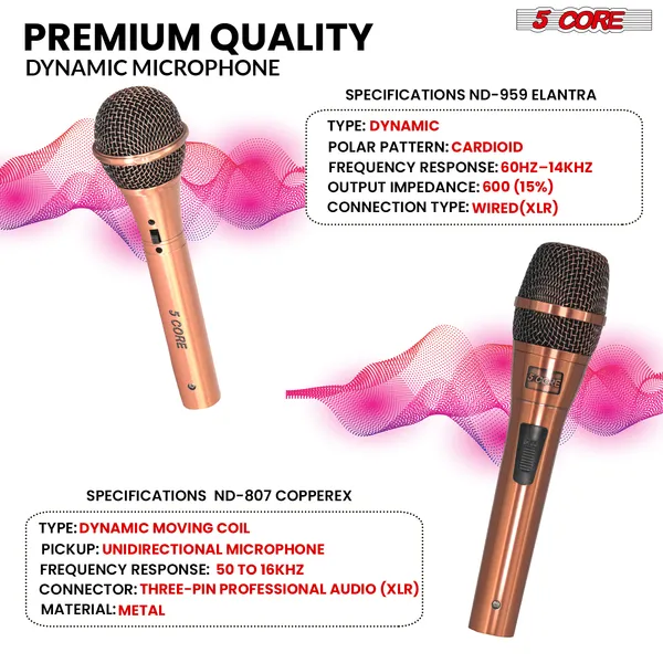 5Core Couple Karaoke Microphone Pair Handheld Dynamic XLR Mic For Him & Her Clear Sound Stylish Look