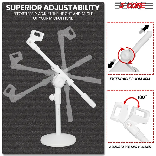 5Core Desktop Mic Stand Round Base Universal Desk Microphone Holder Table Top Stands