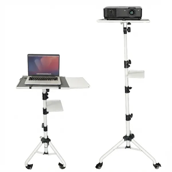 Projector Stand 29.5 To 71 Inch Adjustable Tripod 2 Shelves Portable Laptop Cart W Phone Holder