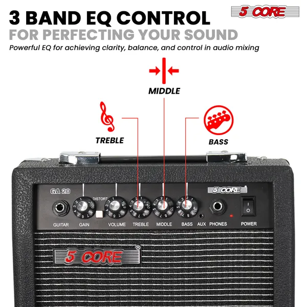 5 Core Guitar Amp 20W Electric Portable Mini Amplifier W Built In 6.5" Speaker Aux Headphone Jack