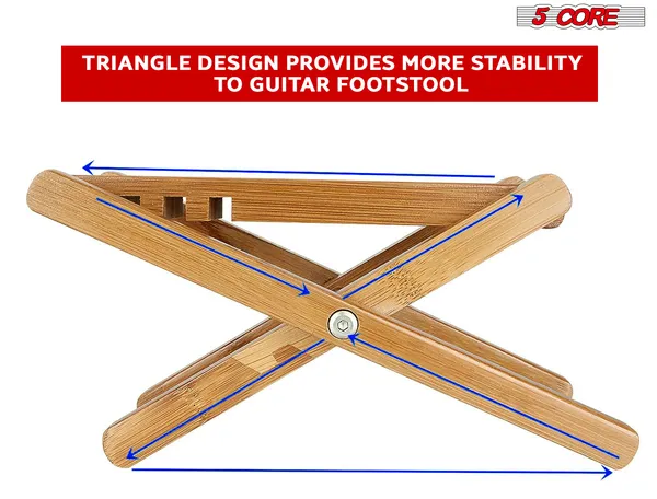 5 Core Guitar Foot Stool 3 Level Adjustable Leg Rest Non Slip Portable Wood Classical Footrest