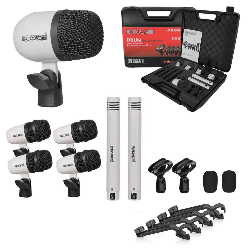 5 Core Drum Microphone Kit 7Pc All Metal Drummer Mics Tom/Snare & Cymbals Wired Instrument Drums Set image 12