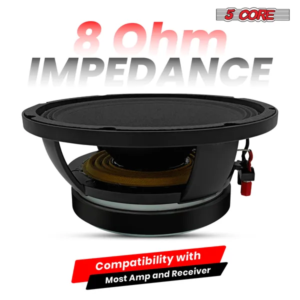 5CORE 10 Inch Subwoofer Speaker 600W 8 Ohm Full Range Replacement DJ Bass Sub Woofer Loudspeaker 3" Voice Coil 96 Oz Magnet Aluminum Frame